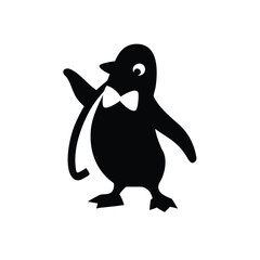 Charming penguin with bowtie dancing in a fun animated motion Vector illustration