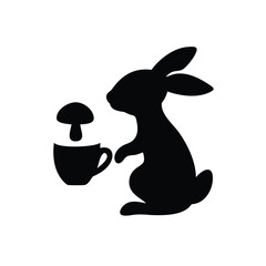 Rabbit drinking tea peacefully under a mushroom in calm nature Vector illustration