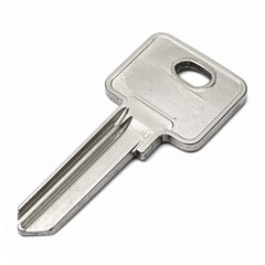 Shiny metal key isolated on white background, close-up of a house or car key for security and access concepts