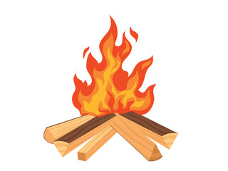 Warm and cozy burning bonfire, camping fireplace