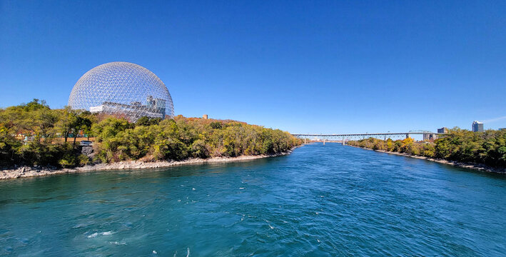 Montreal, Canada - October 16, 2025: Montreal Biosphere in Jean-Drapeau parc, Saint Helen's Island is located in the former United States Pavilion at the Montreal World's Fair.