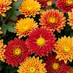 Colorful Chrysanthemums in Full Bloom - A Vibrant Autumn Display.