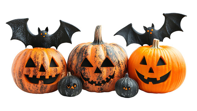 Halloween pumpkin jak o latern and bat PNG