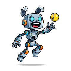 Fototapeta premium Cheerful Robot Playing with a Tennis Ball in the Air.