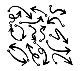 Set of Hand Drawn Black Doodle Arrows on White Background