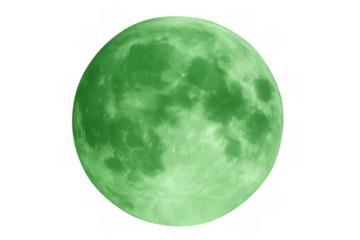 Green full moon glowing in dark space, showcasing lunar surface details, astronomy and science fiction concept