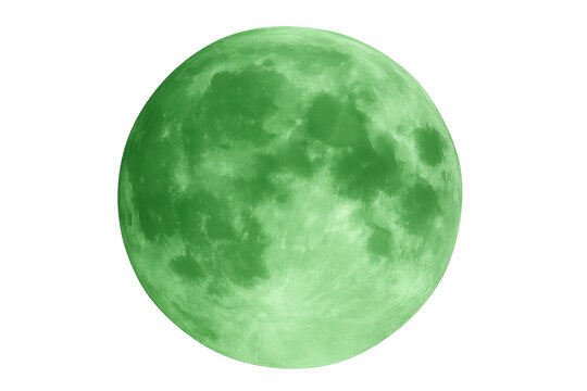 Green full moon glowing in dark space, showcasing lunar surface details, astronomy and science fiction concept