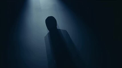 man standing under single spotlight silhouette cinematic interrogation lonely mood