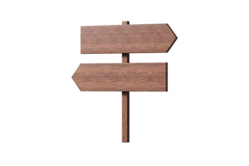 3d wooden signpost with blank arrows icon. direction navigation concept. Minimal cartoon road sign signpost wayfinding for map UI banner. isolated on white background. 3d render.