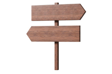 3d wooden signpost with blank arrows icon. direction navigation concept. Minimal cartoon road sign signpost wayfinding for map UI banner. isolated on white background. 3d render.