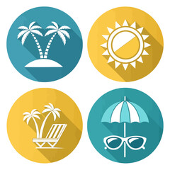 Summer Vacation Icons – Beach, Sun, and Tropical Relaxation