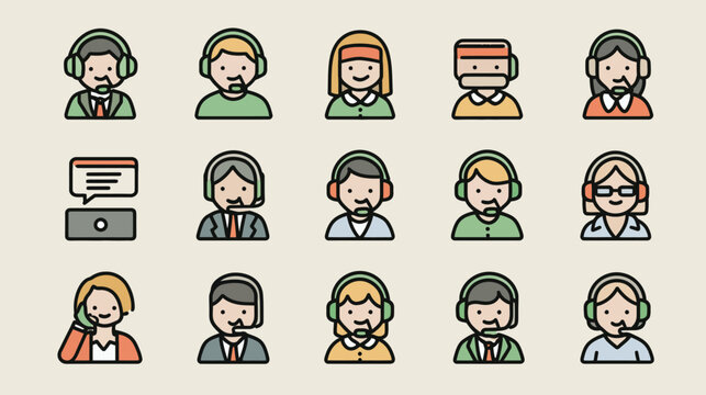 Diverse Customer Service Representatives with Headsets and Microphones.