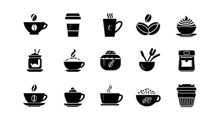Set of black grunge style coffee and cafe vector icons.