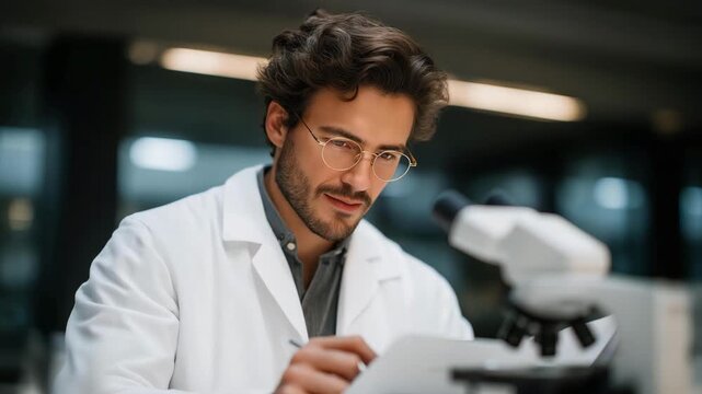 Researcher analyzing nanomaterial samples with scanning electron microscope, emotion of discovery and excitement visible, representing nanostructure visualization, materials research, and