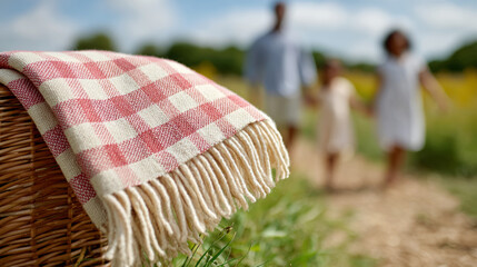 Family enjoying bank holiday picnic in scenic countryside setting