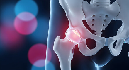 3D Medical Illustration of Human Hip Joint Pain and Inflammation