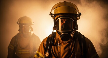 Firefighters in protective gear emerge from smoke during a training exercise at the local fire department facility
