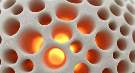 3D Render of Abstract Porous Surface with Warm Glowing Light and Organic Texture