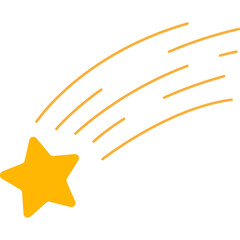 A bright yellow five-pointed star streaks across a white background leaving a trail of orange lines suggesting motion and speed