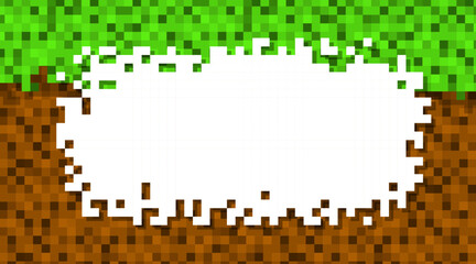 Fototapeta premium Abstract square pixel mosaic background with green grass and brown ground. Vector illustration perfect for game textures, digital art, wallpapers, and pixel-style designs.