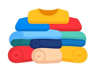 Colorful stack of folded and rolled clothes