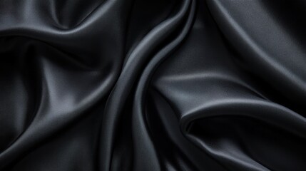 Obraz premium Luxurious Black Satin Fabric with Soft Texture and Elegant Drapery for Fashion, Backgrounds, and Textiles