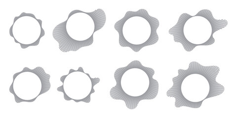 Abstract radial wave elements. Circular audio ripple shapes for sound, voice, or tech design. Suitable for logos, backgrounds, icons, and infographics. Vector illustration, editable stroke.