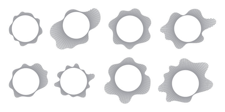 Abstract radial wave elements. Circular audio ripple shapes for sound, voice, or tech design. Suitable for logos, backgrounds, icons, and infographics. Vector illustration, editable stroke.