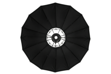 Black interior of a parabolic light modifier for studio flash isolated on a transparent background