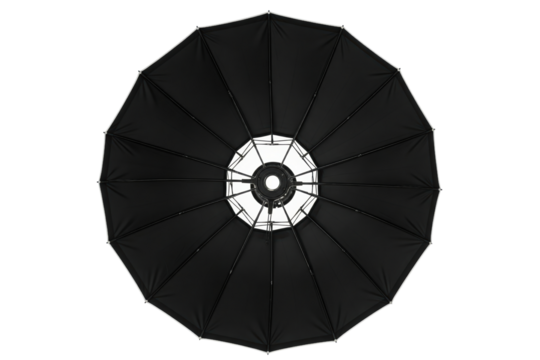Black interior of a parabolic light modifier for studio flash isolated on a transparent background