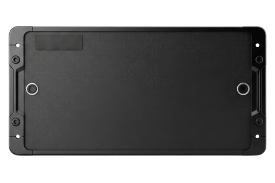 Rugged black industrial computer case for server equipment isolated on a transparent background