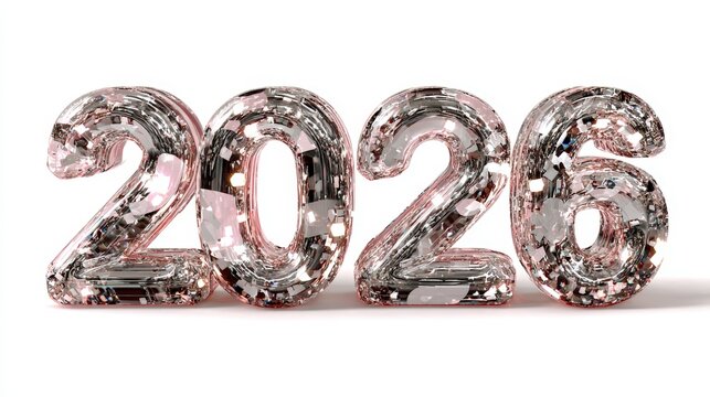 Shiny, crystal-like numbers 2026 glimmer against a white background, ideal for New Year celebrations, event promotions, or marketing materials representing the upcoming year and new beginnings, - Powered by Adobe