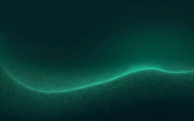 Abstract flowing wave of green particles on dark background