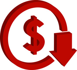 Green up and red down 3d arrow graph showing rising, descending trend, business result, profit or loss symbol symbol. Business arrow, goals concept. 3d world money symbols. Financial growth vector