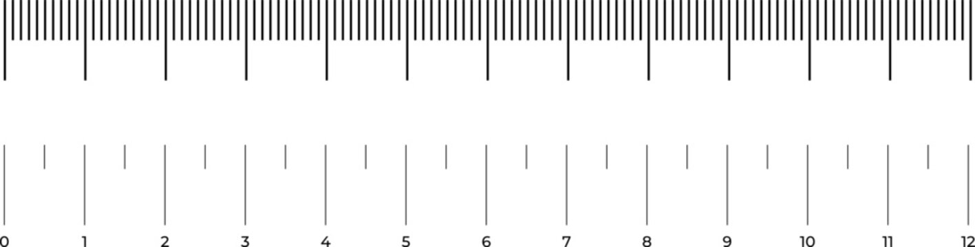 Ruler scale with markings and numbers in Inch centimeters and millimeters units, measuring metric scale. Graduated ruler vector illustration on a white background. Various measurement scales