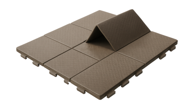 Foldable anti-slip mat with interlocking sections, ideal for temporary patio use.