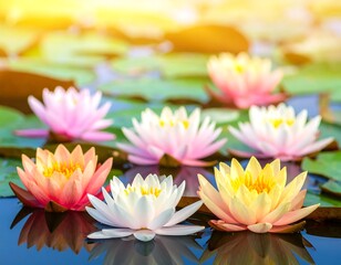 Colorful water lilies on a pond