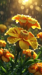 Flowers in the Garden with Rain Flow, using generative ai