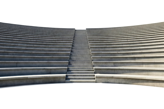 Wide curved concrete steps of a modern outdoor amphitheater isolated on a transparent background