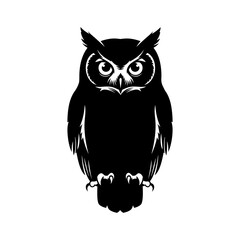 Obraz premium Illustration of a black owl with detailed facial features and sharp talons on a white background art