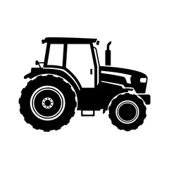 Obraz premium Illustration of a black tractor with large tires and a cabin on a white background design element