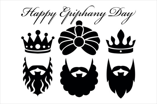 Happy epiphany day kings silhouettes with crowns and beards festive greeting graphic - Powered by Adobe