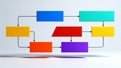 Colorful flowchart diagram with interconnected rectangular blocks and arrows on a light background