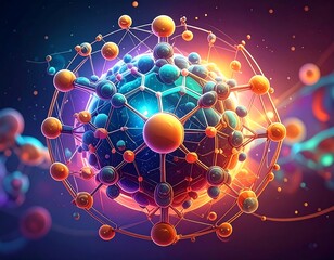 Complex, glowing, interconnected spheres in space