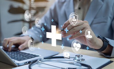 Health insurance and financial assurance concept with hospital investment as future asset advantage...