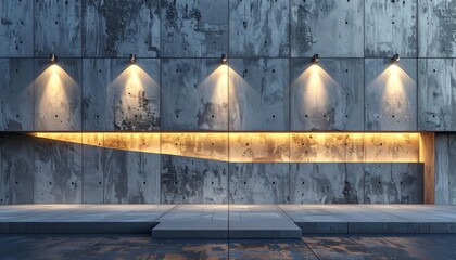 Concrete exterior wall with recessed lighting