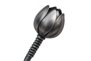 Futuristic steel bloom expressing concepts of technological flora, robotic design, and an innovative engineered plant