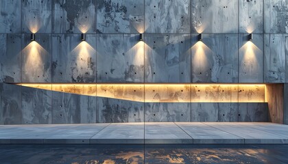 Concrete wall with recessed lighting and a smooth floor