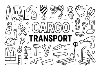 Obraz premium Cargo Tools Doodle