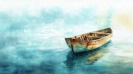 Fototapeta premium Boat floating peacefully on tranquil lake during daytime